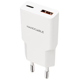 Nanocable Cargador de Pared 30W con USB-C PD y USB-A QC, Blanco